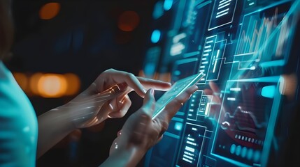 A person's hand pointing at a digital screen.