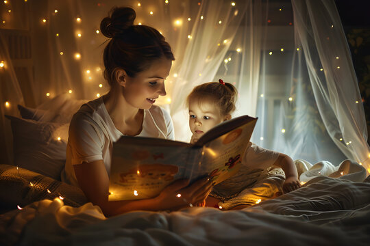 Mutter und Tochter am vorlesen