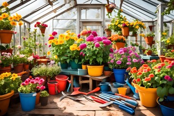 Fototapeta na wymiar flowers in a greenhouse