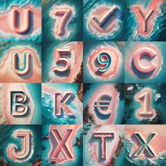 Coastline sea and sand 3D Lettering Typeface. AI generated illustration
