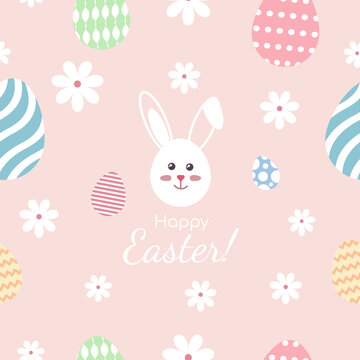 the easter flat cute pattern with white rabbit and colorful eggs 