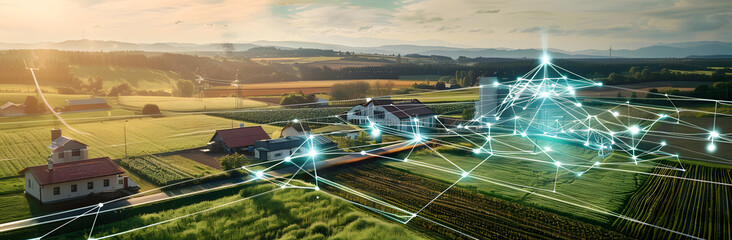Smart farming. Future agricultural innovations. Growing crops and harvesting plants with futuristic technologies.