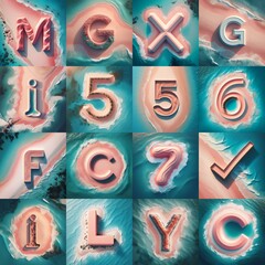 Coastline sea and sand 3D Lettering Typeface. AI generated illustration