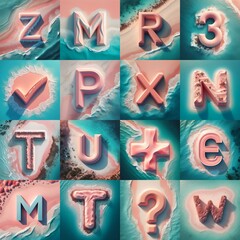 Fototapeta premium Coastline sea and sand 3D Lettering Typeface. AI generated illustration