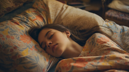 Peaceful sleep in a floral bed.