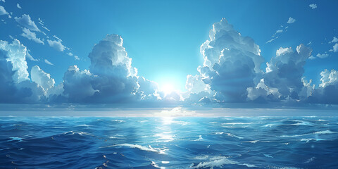 The ocean is blue and the sky is blue and the water is blue, Sky and sea in the background, 


