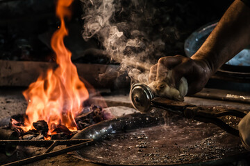 Traditional Turkish Tinsmith, Crafting Over Open Flame