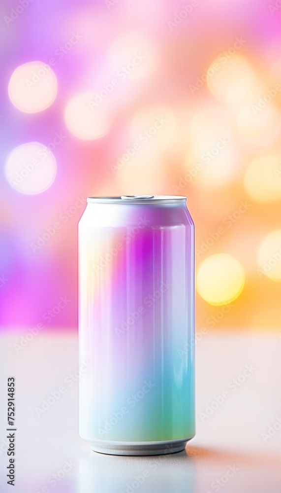 Poster mock up empty soft drink aluminum can on abstract background with copy space for text
