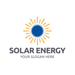 Solar energy logo design. Sun and solar panel abstract symbol. Sun power logo
