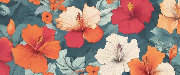 Floral Pattern with Poppies and Flowers in Vintage Style