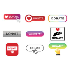 Donate web button. Set buttons symbol of financial aid isolated on white background. Vector illustration.