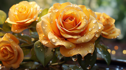 Yellow rose bouquet flowers, generative ai