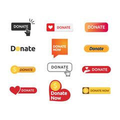 Donate web button. Set buttons symbol of financial aid isolated on white background. Vector illustration.