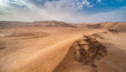 Fototapeta na wymiar Desert tropical weather, dry land, dunes and a beautiful blue sky, sand