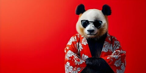 Fashionforward panda in trendy attire striking a stylish pose perfect for banners. Concept Fashion,...