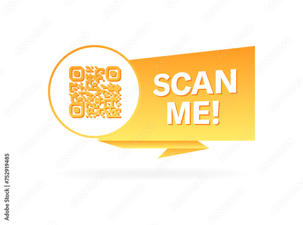 Poster scan me qr-code banner. pop art banner. flat style. vector icon