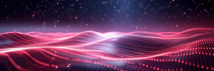 Fototapeta premium Vibrant digital wave landscape with particles. A high-quality 3D render of a dynamic digital wave landscape with illuminated particle dots creating a cosmic atmosphere.