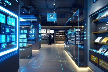 Revolutionizing Retail: The Futuristic Digital Storefront Experience, generative ai - obrazy, fototapety, plakaty