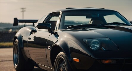 Black sports car parked on a city street
