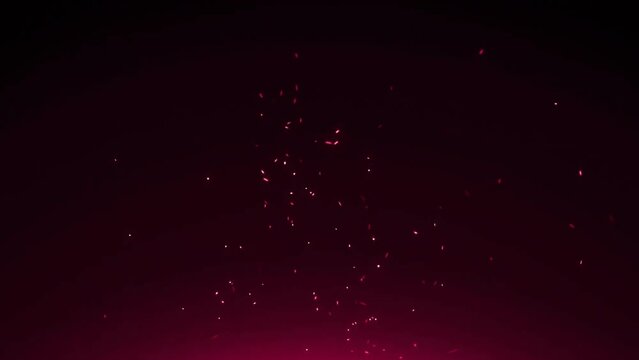 Animation of purple shapes over blue rotating hexagon and light particles on black background