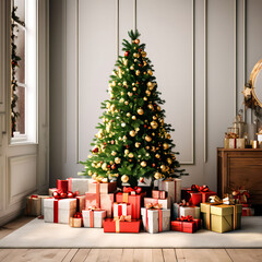 In the heart of winter's embrace stands the Christmas tree, a beacon of warmth and joy amidst the chill. Its branches, lush and evergreen, stretch upwards, adorned with a kaleidoscope of twinkling lig