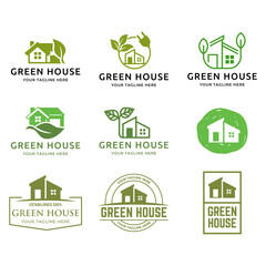 Simple Modern Outline Green House logo designs concept vector isolated on white background.