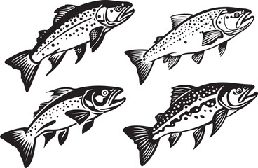 Group of trout fish on white background. Underwater animals. Easy editable layered vector illustration. Generative AI.