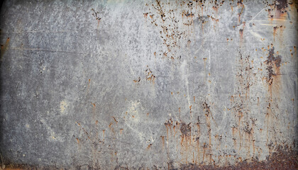 The vintage rusty grunge iron textured background; wall is gray with scratches