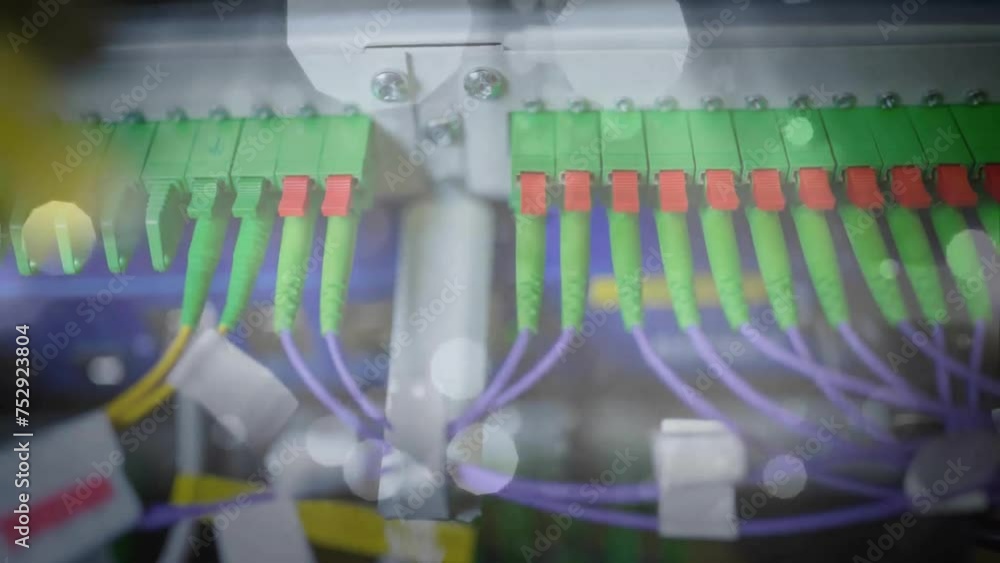 Poster animation of spots of light moving over computer servers