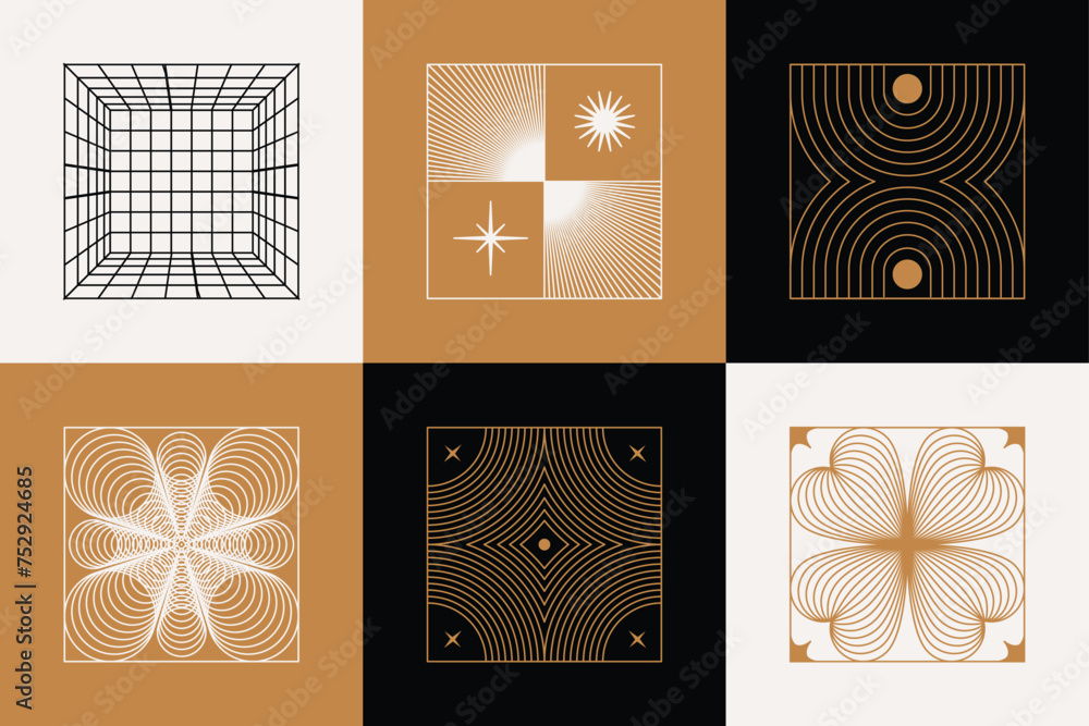 Leinwandbilder vector minimal geometric illustrations set - trendy abstract aesthetic linear compositions, prints, 