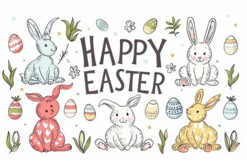Obraz premium Colorful Easter Egg Basket Digital Card. Happy easter Friendly bunny. 3d easter basket ideas for toddlers rabbit illustration. Cute Illustration Community festive card spring copy space wallpaper