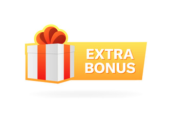 Extra bonus banner icon. Gift box. Flat style. Vector icon