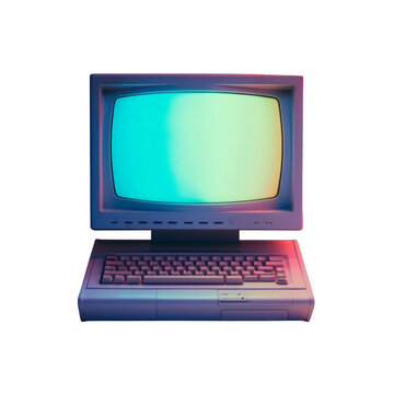 Vintage Computer With Green Screen and Keyboard