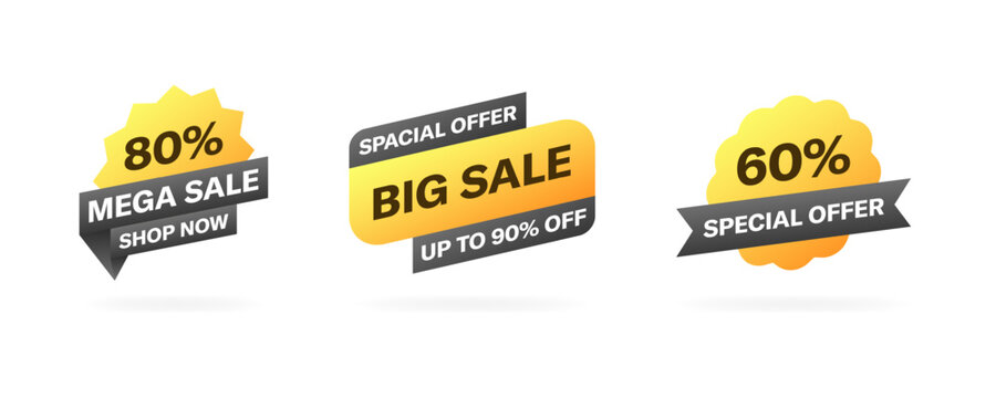 Sale banners. Mega sale. Big sale. Shopping banner. Flat style. Vector icons