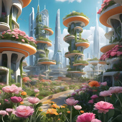 A future city with flowers.