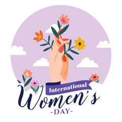 International women's day banner, international women's day social media post design, with women's hands and flowers