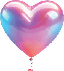 Vector isolated with transparent background of metallic colored heart-shaped balloon inflated with helium. Fun birthday and celebration party balloon for illustrations
