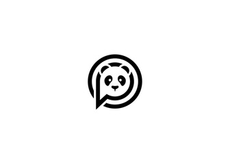 panda, bear, p, animal, concept, letter p, circle, icon, logo, isolated, vector, design, graphic, abstract, illustration, background, business, technology, nature, art, cartoon, white, template, happy