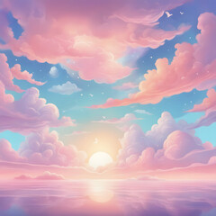 Fototapeta na wymiar Dreamy pastel sky with the sea.
