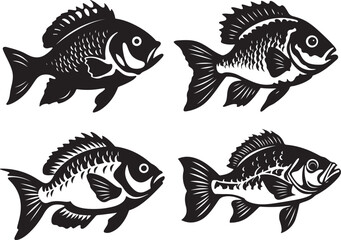 Group of panfish on white background. Underwater animals. Fish. Easy editable layered vector illustration. Generative AI.