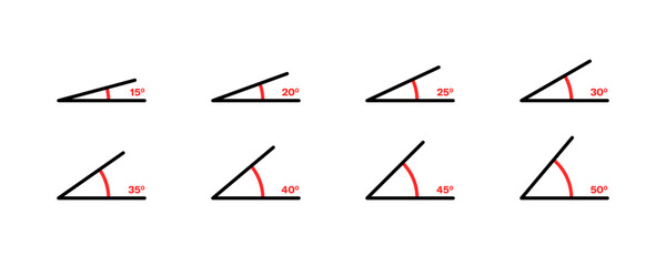 Angle degree icon set. Linear style. Vector icons