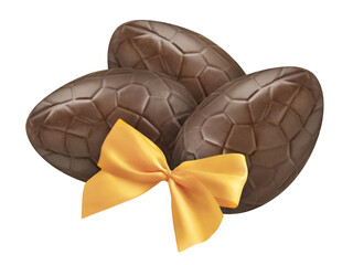 3 Ostereier aus Schokolade mit Schleife und Hintergrund transparent PNG cut out   Chocolate Easter Eggs - 752931426
