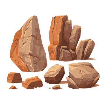 Rock stones cartoon set. Multicolored stones and rocks, boulders. Vector