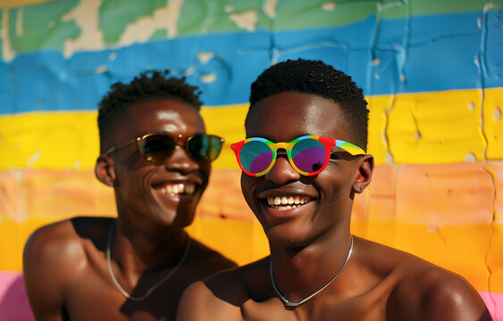 Two men wearing sunglasses and smiling, generative ai