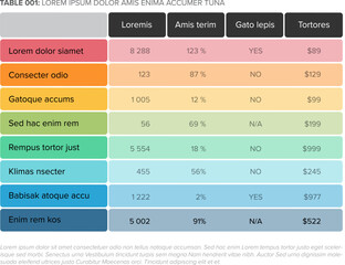 Simple stylized data table rainbow pastel layout template