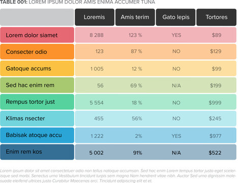 Simple stylized data table rainbow pastel  layout template
