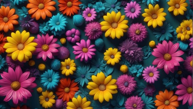 Blooming colorful flowers pattern background.