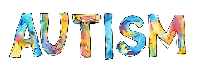 Watercolor word AUTISM - World Autism Awareness Day, Recognizing Strengths, Celebrating Abilities (April 2nd)