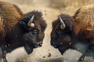 Foto op Plexiglas Two bisons banging their heads  © Ivan