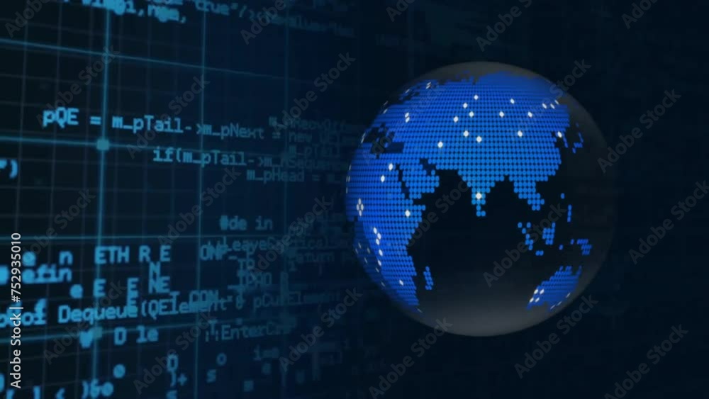 Poster animation of network of connections and data processing over globe